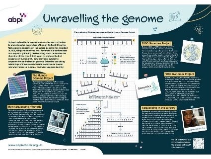 A broad based introduction to the human genome and DNA sequencing for students aged 16+ years. The resource consists of a poster and a set of teaching materials that includes information, classroom activities and quizzes. Free full size posters can be ordered from the ABPI site or downloaded in pdf format.