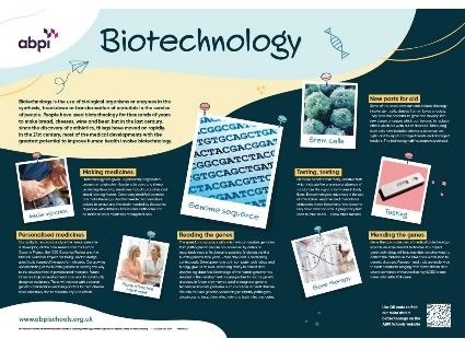 An introduction to biotechnology for 14-16 and 16+ students with downloadable poster. The resource consists of a poster and a set of teaching materials that includes information, classroom activities and quizzes. Free full size posters can be ordered from the ABPI site or downloaded in pdf format.